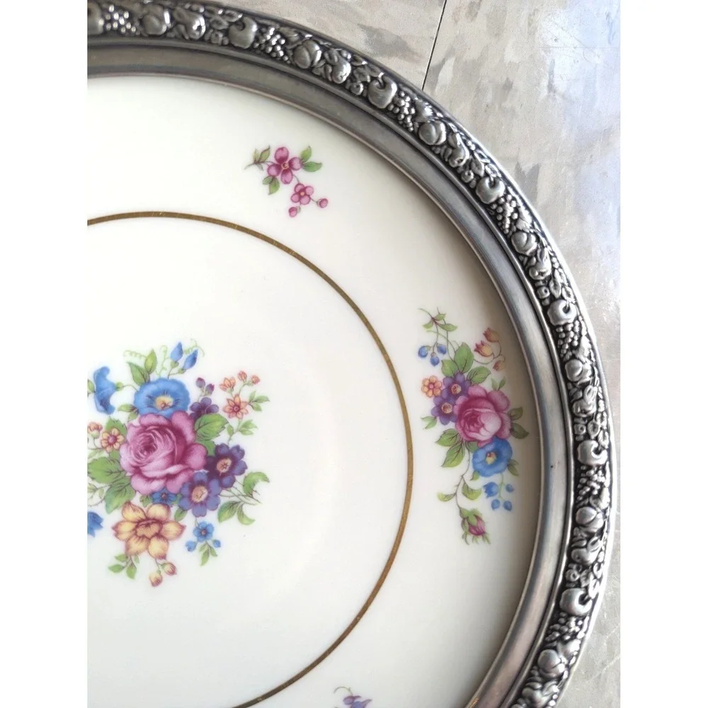 Lenox Rose Porcelain Plate Wallace Sterling Silver 30s 4178 Vintage Floral 8.5in